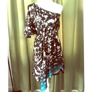 Angie’s one-shoulder dress teal cream black Size Large